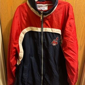 Vintage 90s Starter Cleveland IndiansMLB Full Zip Nylon  Hooded Windbreaker -XL